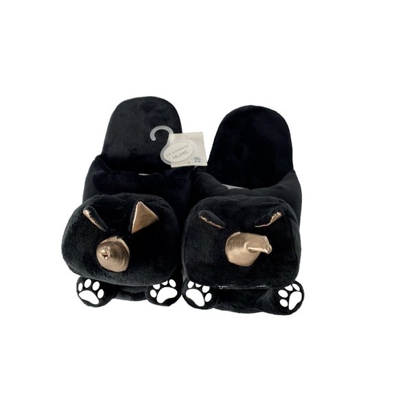 Unicorn Cat Slippers New Ladies Black Cute House Slippers w Grip, Size M/L - Picture 3 of 7